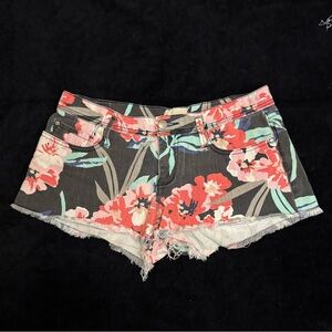Roxy Floral Jean Shorts - Coral and Green